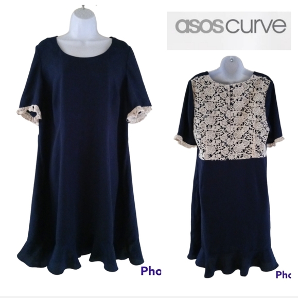 ASOS Curve Navy Blue Lace Embellished Ruffle Hem. Size 14 - Picture 8 of 8